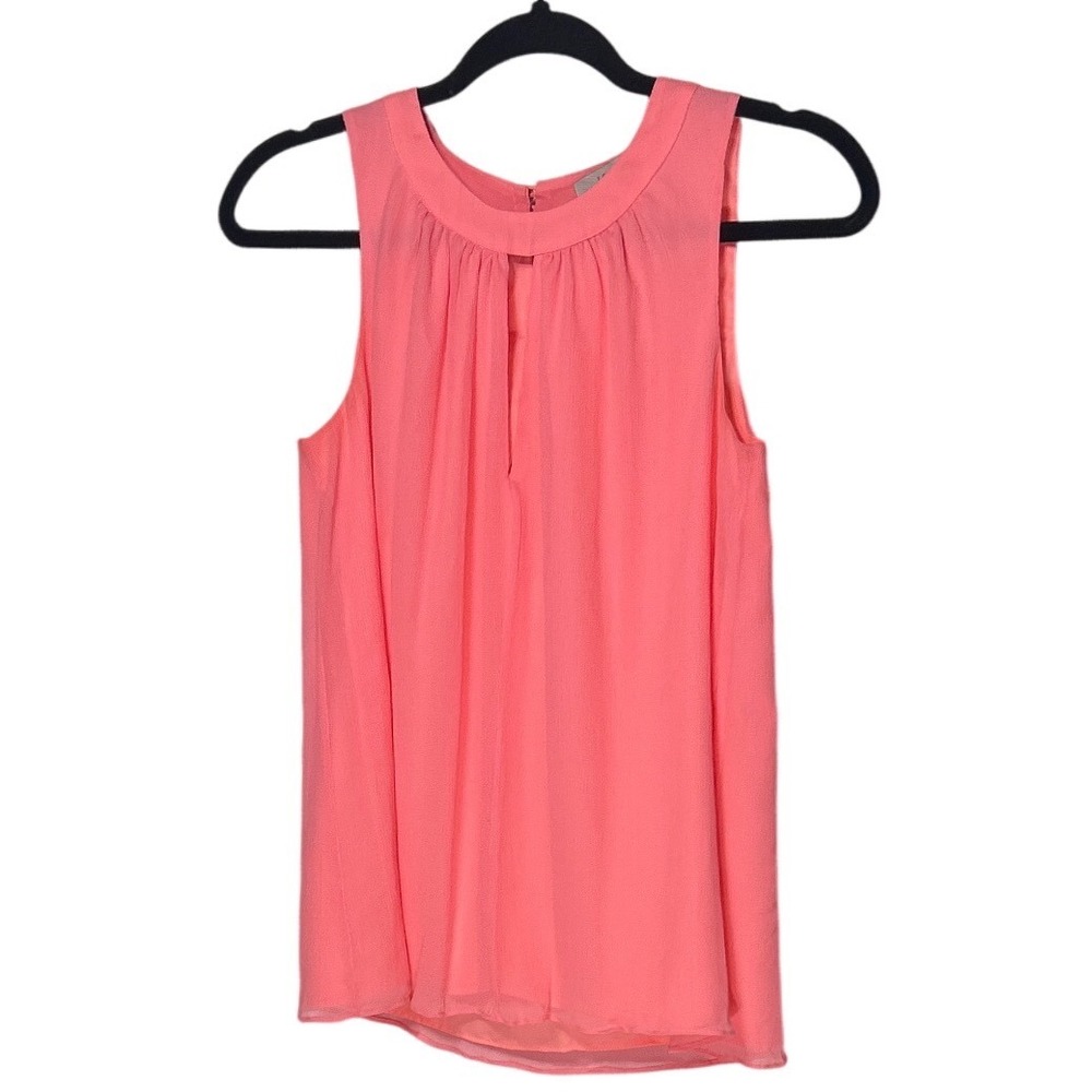 J.Crew Bright Pink Silk Sleeveless Keyhole Pleated Blouse Top Size 2 EUC